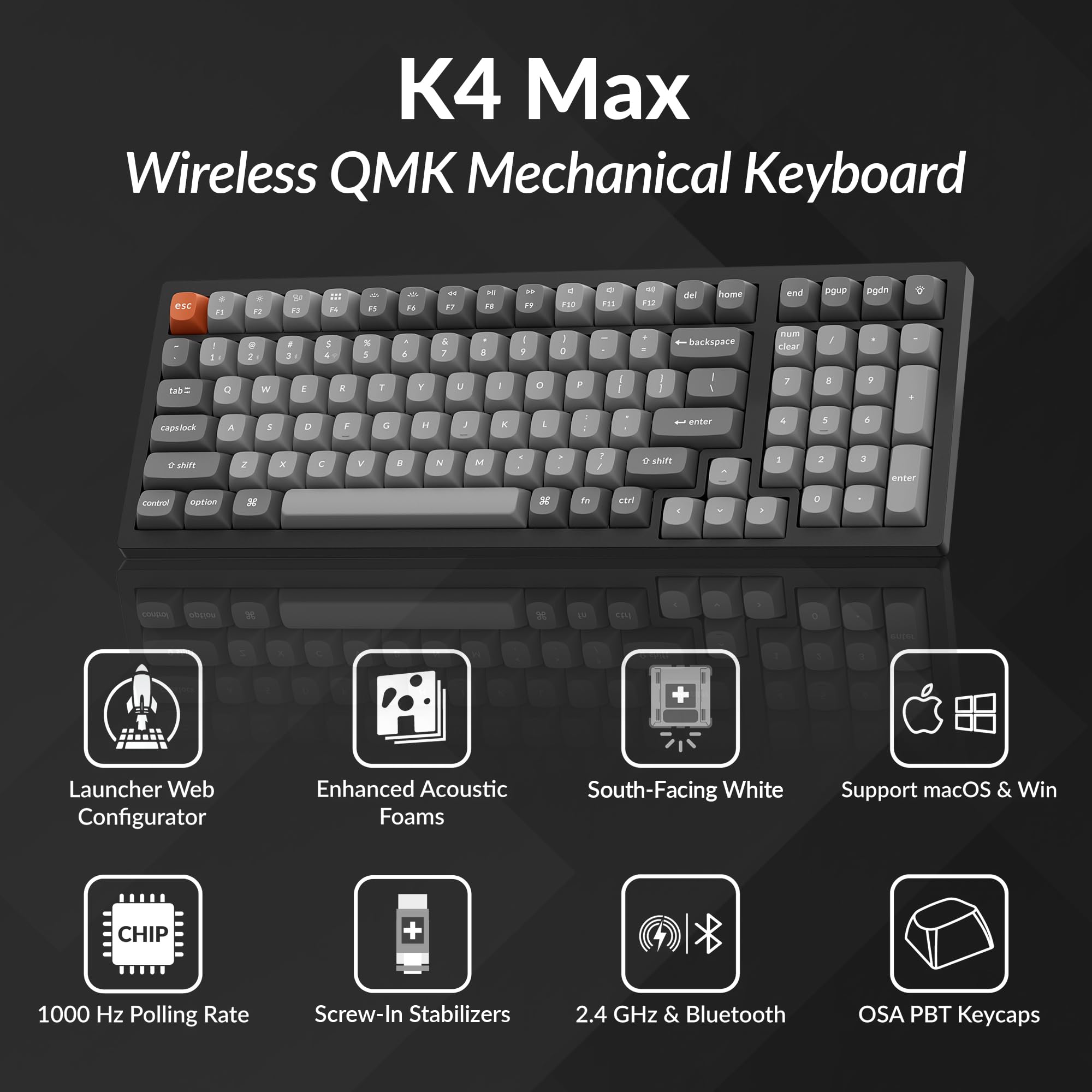 Amazon.com: Keychron K4 Max Wireless/Wired Mechanical Keyboard, 96